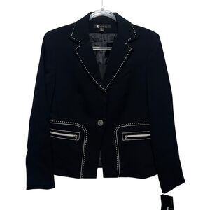 Larry Levine Deep‎ Navy Ink Blazer Size 10 Structured Shoulder Tailored Classic